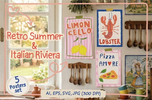 Download Retro Italian Summer Food Posters Bundle - Poster Collection