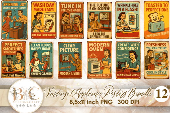 Download Vintage Appliance Posters Bundle PNG - Poster Collection